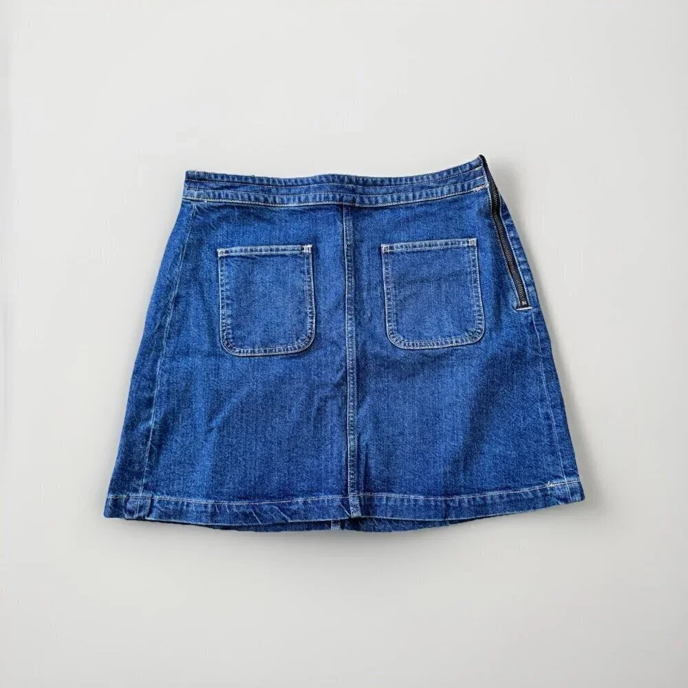Womens LOFT Denim Patch Pocket Skirt Size 6 in Classic Mid Wash Side Zipper